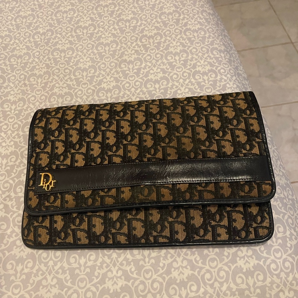 Dior Brown and Black Monogram Clutch